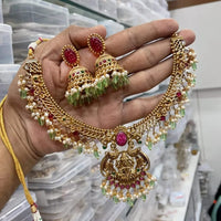 Joyful Jewel Art  Matte Gold Plated Pota Stone And Pearl Necklace Set