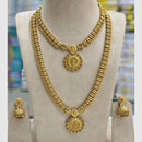 Joyful Jewel Art Matte Gold Plated Pota Stone And Pearl Temple Double Necklace Set