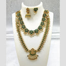 Joyful Jewel Art Matte Gold Plated Pota Stone And Pearl Temple Double Necklace Set
