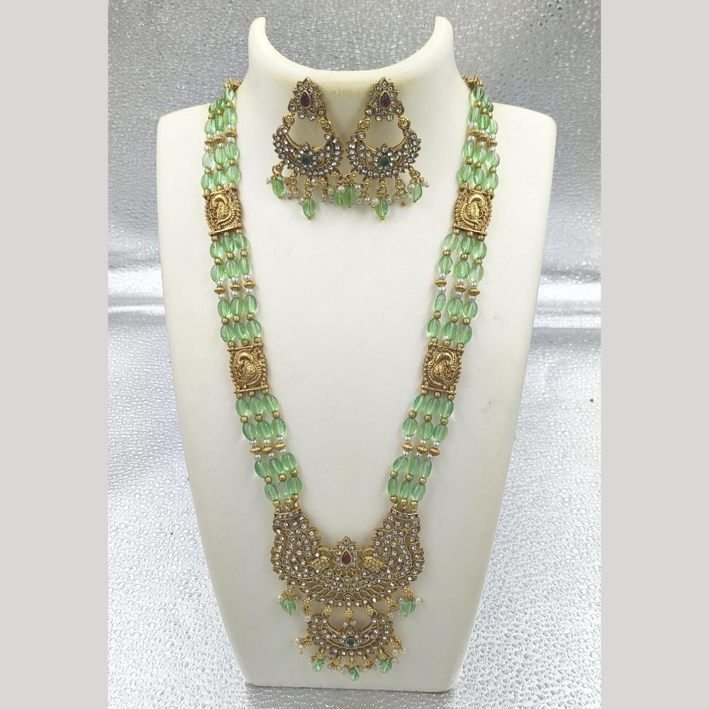 Joyful Jewel Art Matte Gold Plated Austrian Stone And Beads Long Necklace Set