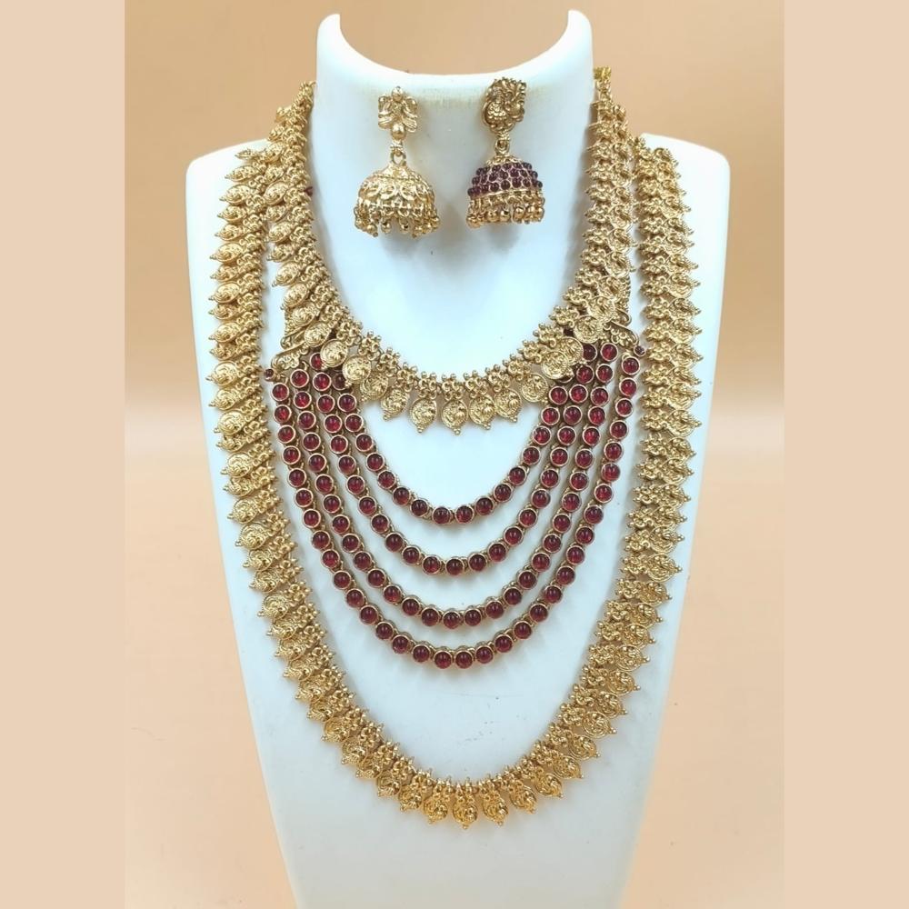 Joyful Jewel Art Matte Gold Plated Pota Long And Short Necklace Set