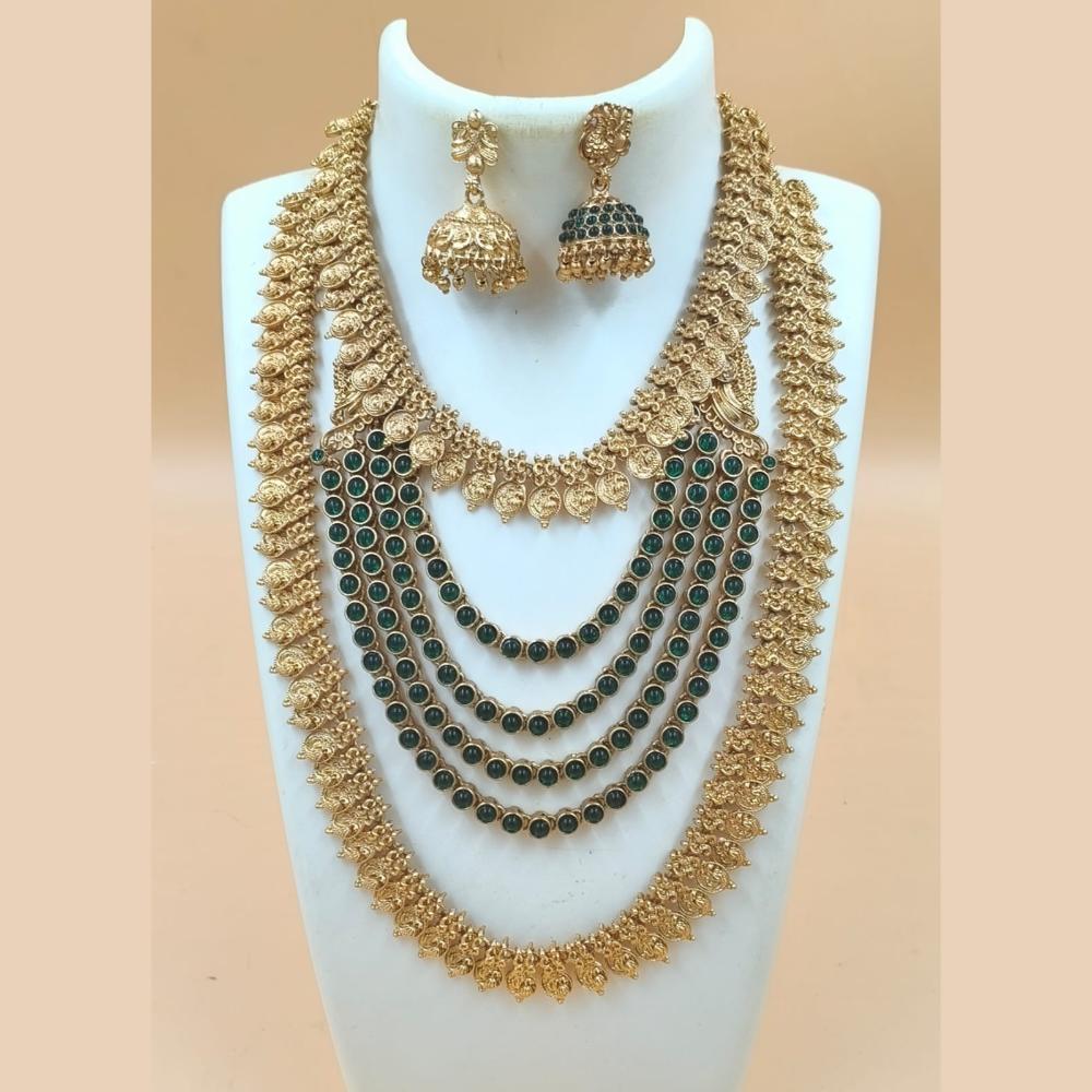 Joyful Jewel Art Matte Gold Plated Pota Long And Short Necklace Set