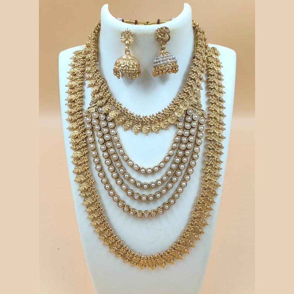 Joyful Jewel Art Matte Gold Plated Temple Long And Short Necklace Set