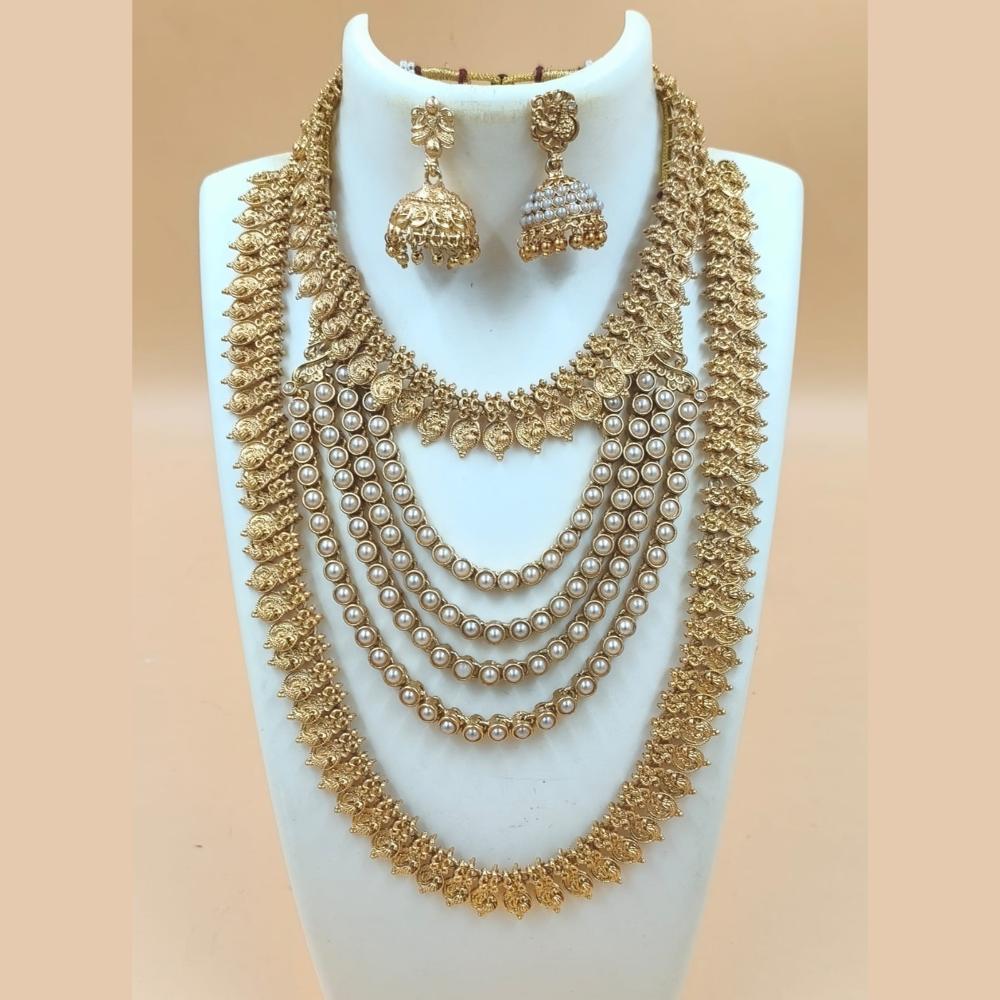 Joyful Jewel Art Matte Gold Plated Pota Stone Temple Double Necklace Set
