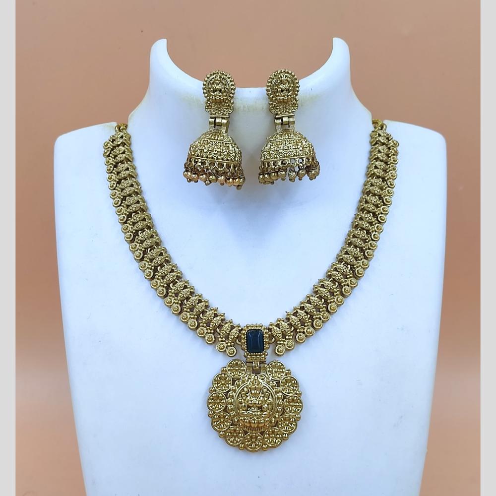 Joyful Jewel Art Matte Gold Plated Temple Necklace Set
