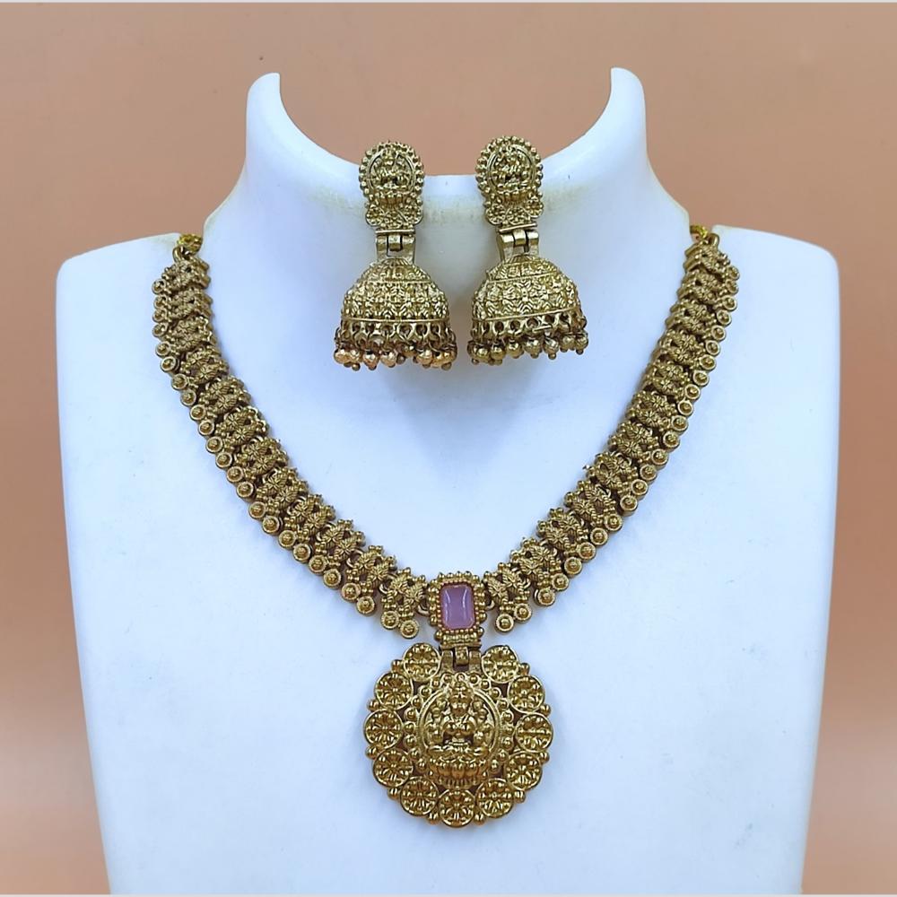 Joyful Jewel Art Matte Gold Plated Temple Necklace Set