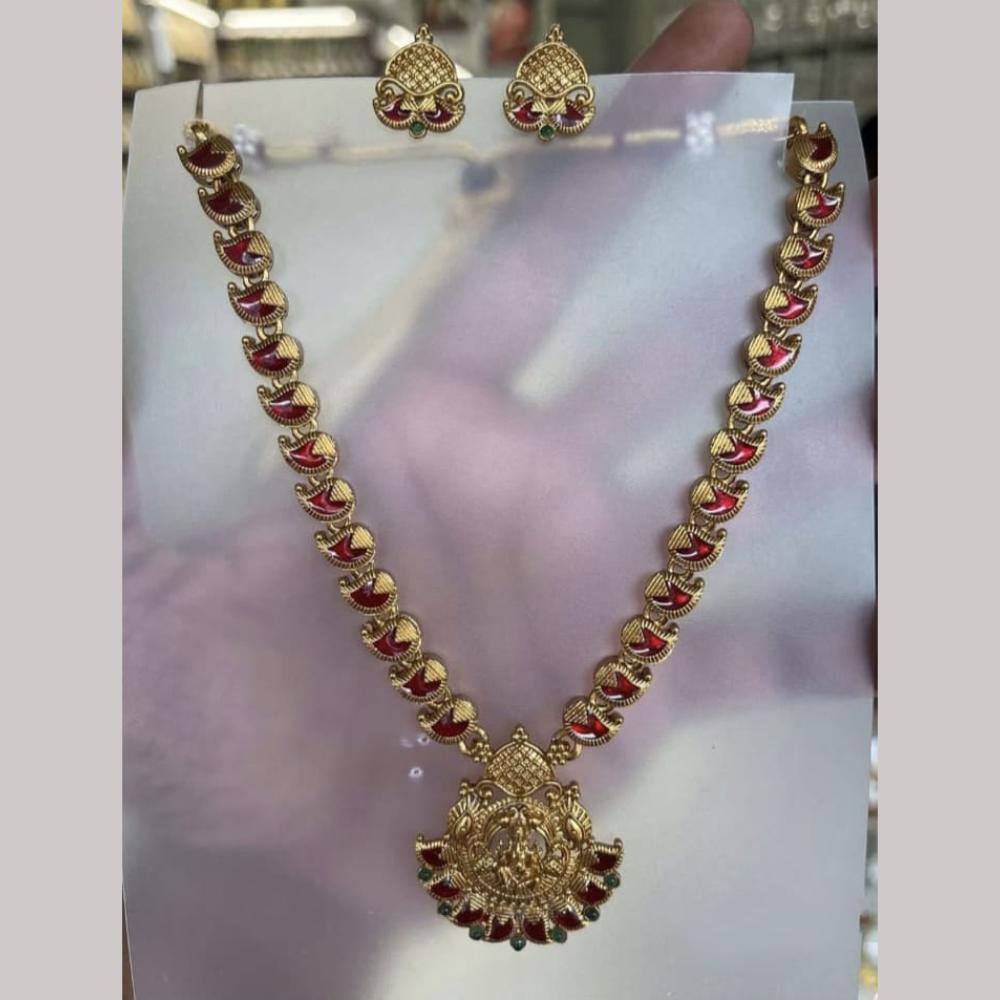 Joyful Jewel Art Matte Gold Plated Sacred Shine Pota Stone Temple Necklace Set