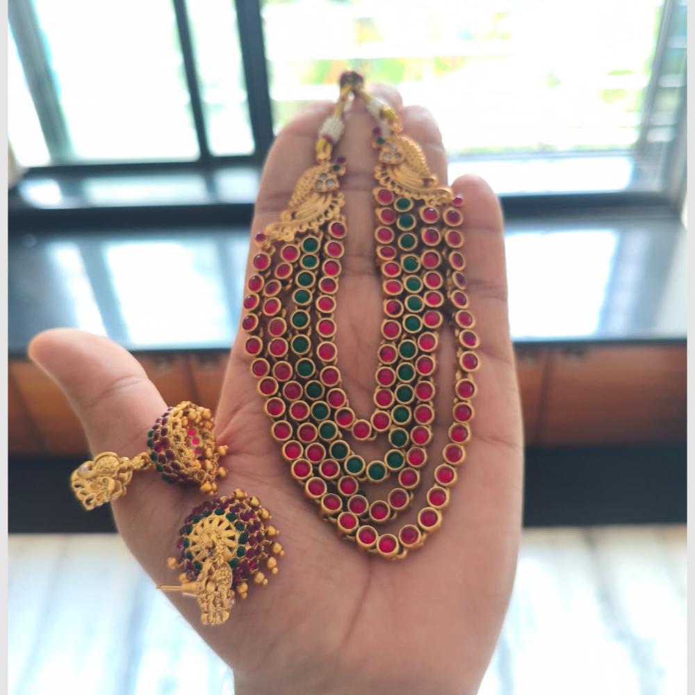 Joyful Jewel Art Matte Gold Pota Stone And Pearl Necklace Set