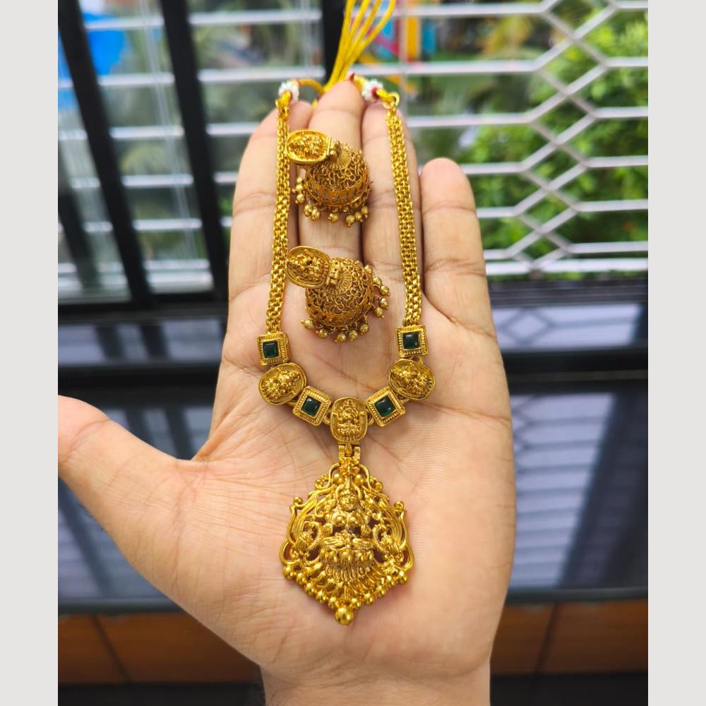 Joyful Jewel Art Premium Matte Gold Plated Pota Stone Temple Design Necklace Set