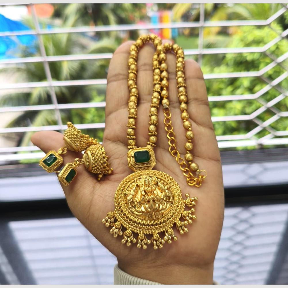 Joyful Jewel Art Premium Matte Gold Plated Pota Stone Temple Design Necklace Set