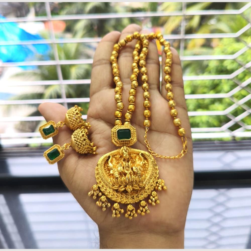 Joyful Jewel Art Premium Matte Gold Plated Pota Stone Temple Design Necklace Set