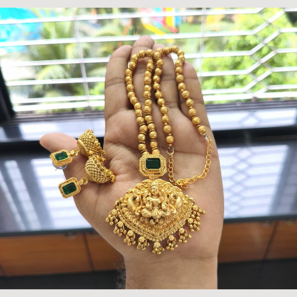 Joyful Jewel Art Premium Matte Gold Plated Pota Stone Temple Design Necklace Set