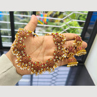 Joyful Jewel Art Designer Matte Gold Plated Kundan And Pearl Necklace Set 