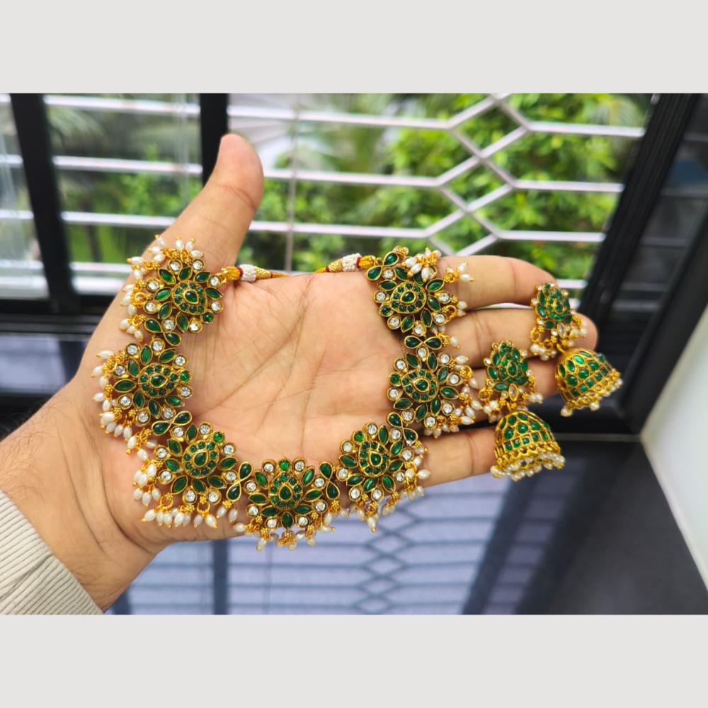 Joyful Jewel Art Designer Matte Gold Plated Kundan And Pearl Necklace Set