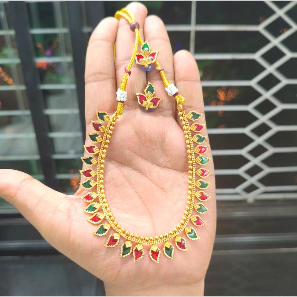 Joyful Jewel Art Divine Elegance Matte Gold Meenakari Necklace Set