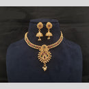 Joyful Jewel Art Matte Gold Plated Pota Stone Temple Design Necklace Set