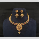 Joyful Jewel Art Matte Gold Plated Pota Stone Temple Design Necklace Set