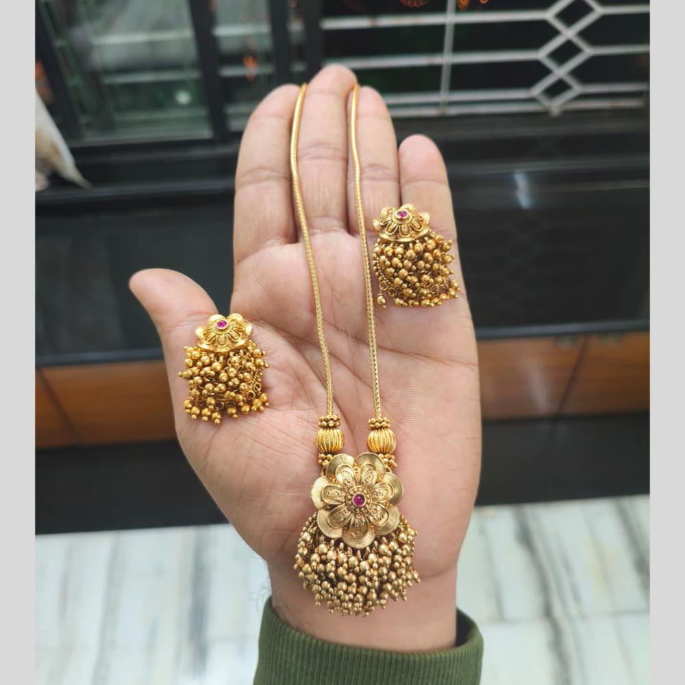 Joyful Jewel Art Royal Radiance Matte Gold Plated Pota Stone Necklace Set