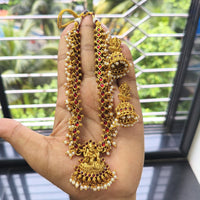 Joyful Jewel Art Regal Matte Pota Stone With Pearls Temple Necklace Set