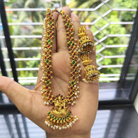 Joyful Jewel Art Regal Matte Pota Stone With Pearls Temple Necklace Set