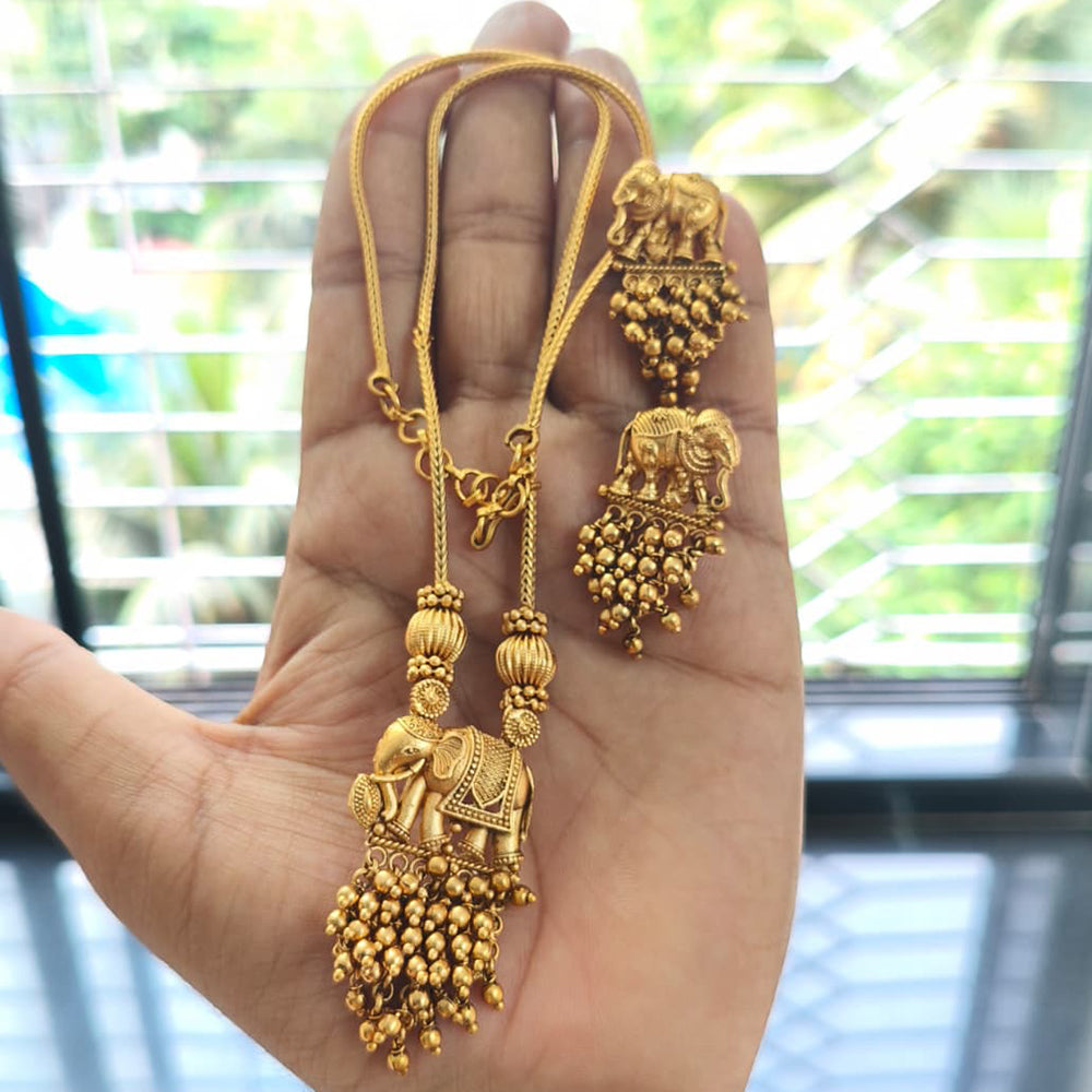 Joyful Jewel Art Regal Matte Elephant And Pearl Ensemble Necklace Set