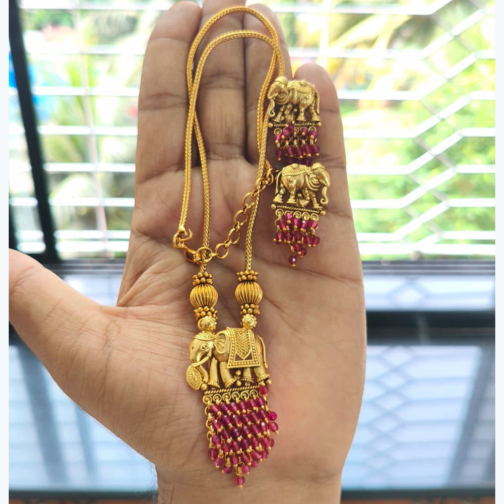 Joyful Jewel Art Regal Matte Elephant And Pearl Ensemble Necklace Set