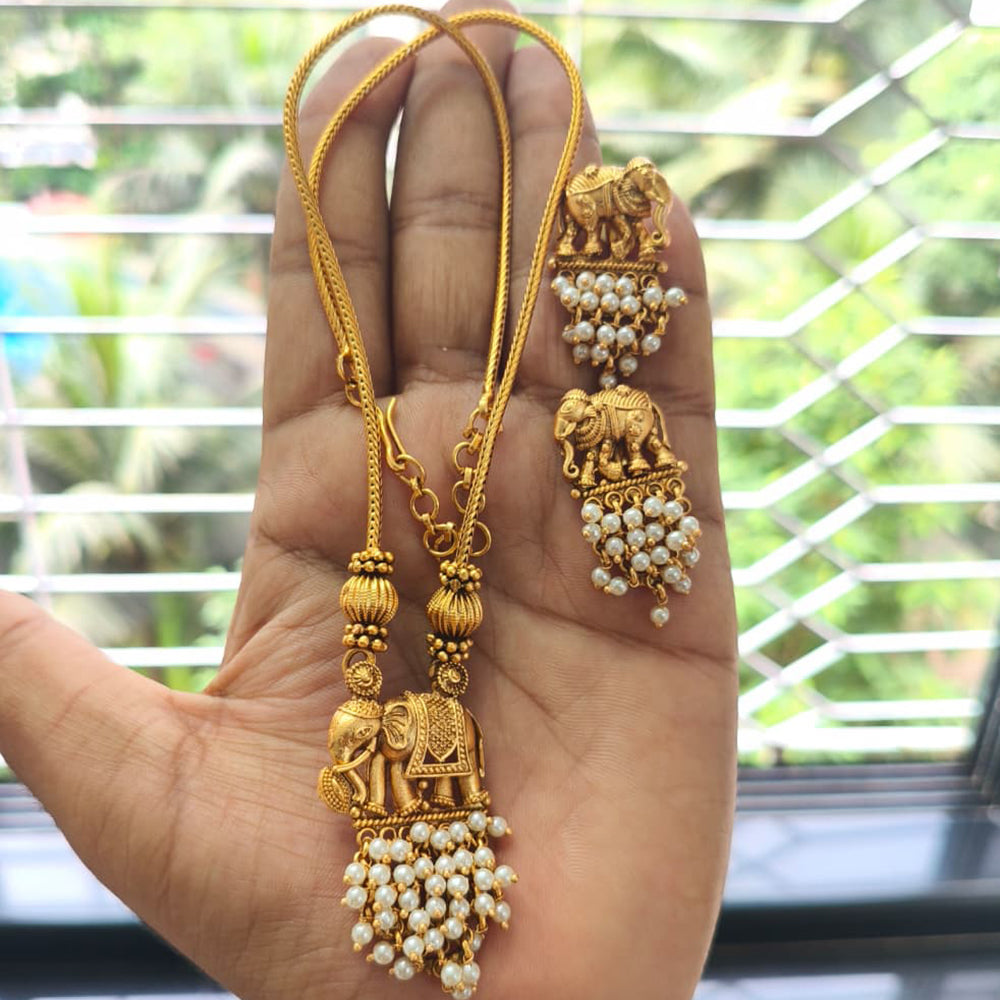 Joyful Jewel Art Regal Matte Elephant And Pearl Ensemble Necklace Set