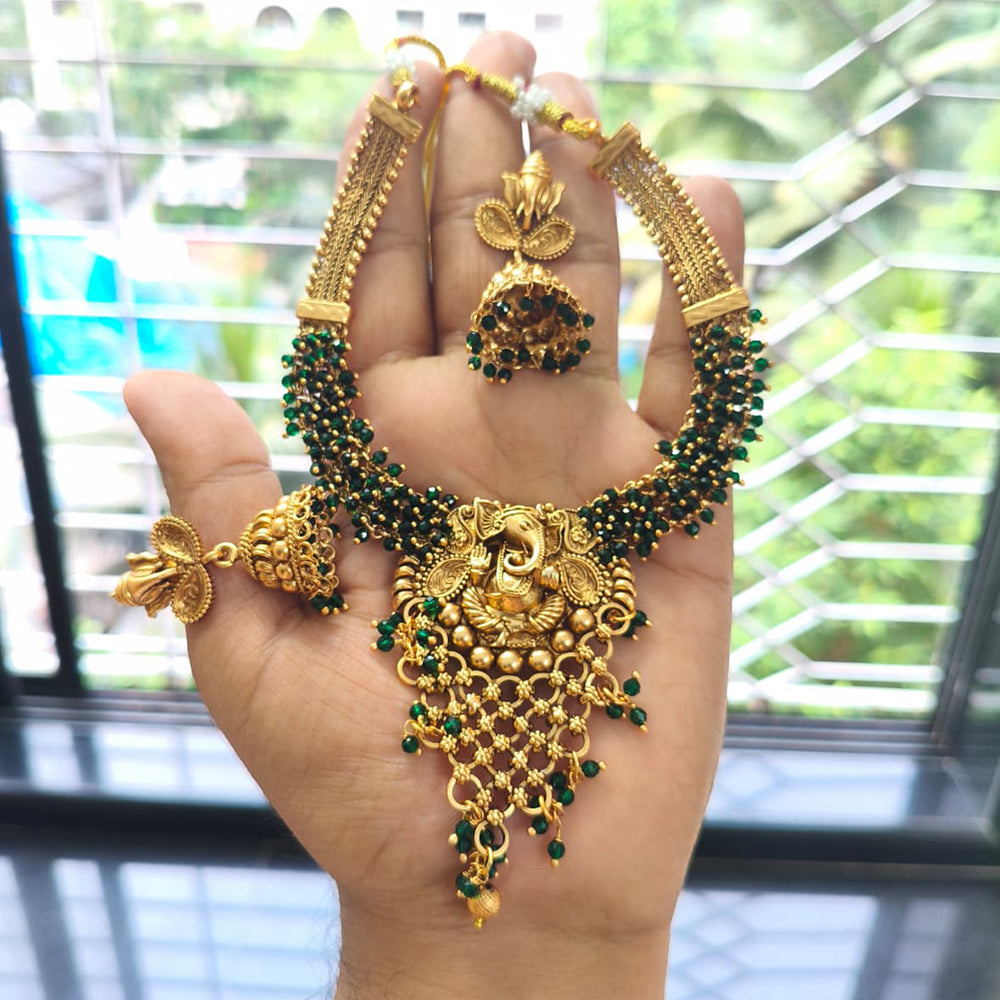 Joyful Jewel Art Regal Matte Elephant And Pearl Ensemble Necklace Set