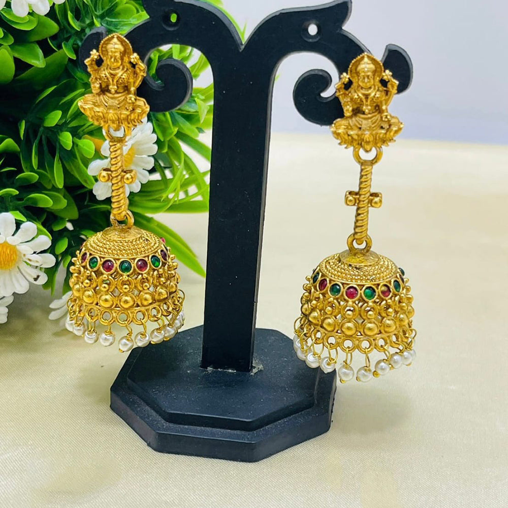 Joyful Jewel Art Dreams Bliss Pota Stone And Pearls Temple Jhumkis Earrings