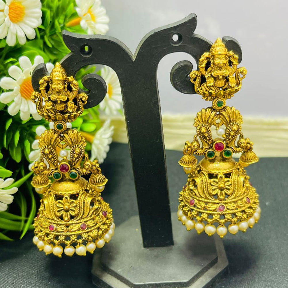 Joyful Jewel Art Dreams Bliss Pota Stone And Pearls Temple Jhumkis Earrings