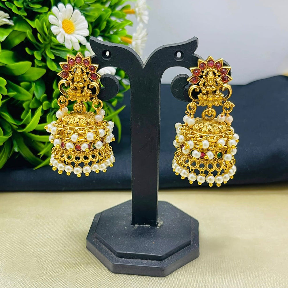 Joyful Jewel Art Dreams Bliss Pota Stone And Pearls Temple Jhumkis Earrings