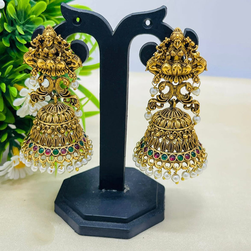 Joyful Jewel Art Dreams Bliss Pota Stone And Pearls Temple Jhumkis Earrings