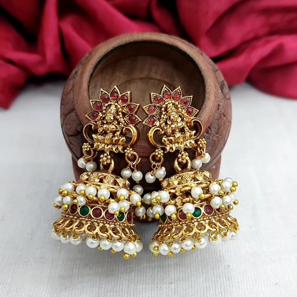 Joyful Jewel Art Dreams Bliss Pota Stone And Pearls Temple Jhumkis Earrings