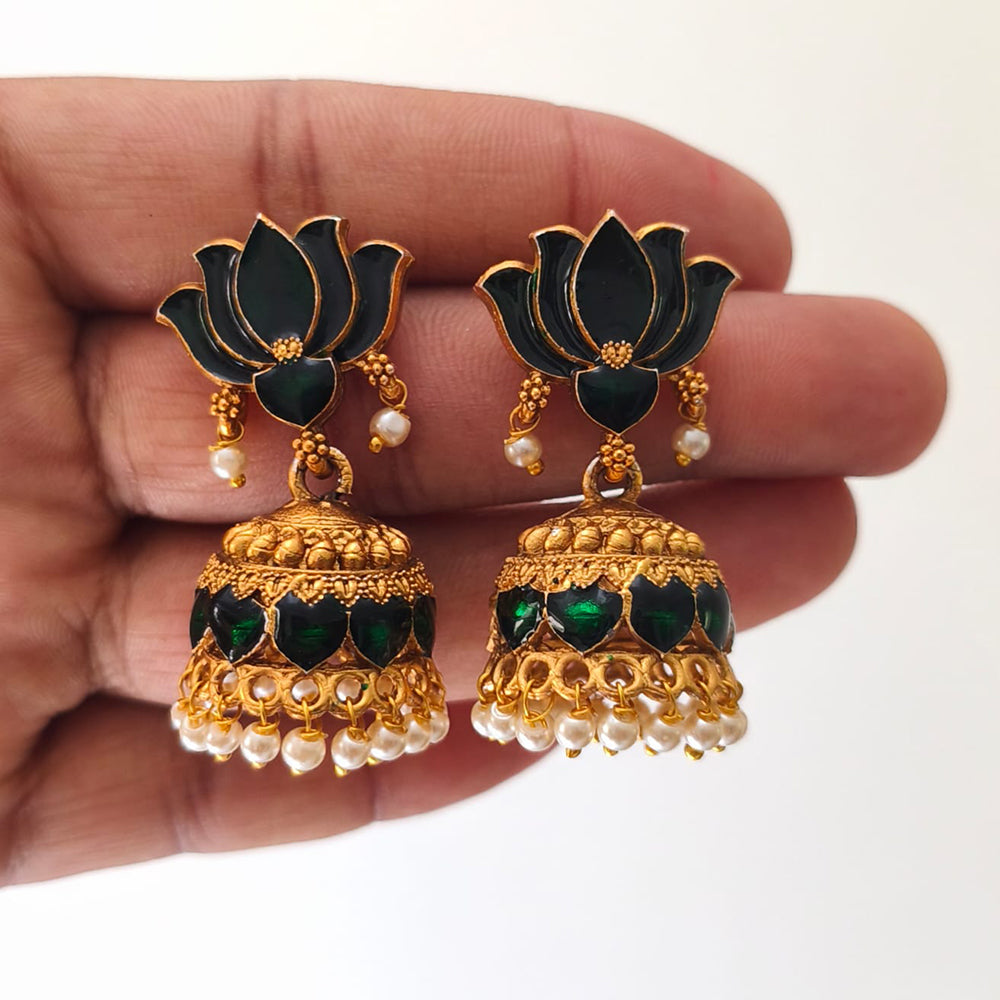 Joyful Jewel Art Festive Pearl And Meenakari Jhumki Earrings