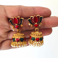 Joyful Jewel Art Festive Pearl And Meenakari Jhumki Earrings