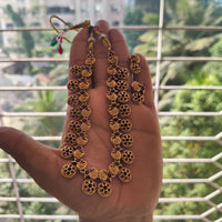 Joyful Jewel Art Traditional Matte Pota Stone Necklace Set With Flower Motifs