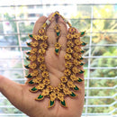 Joyful Jewel Art Heritage Matte Pota Stone Necklace Set With Flower Motifs