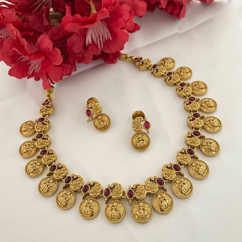 Joyful Jewel Art Heritage Pota Stone Temple Necklace Set With Sacred Goddess Motifs