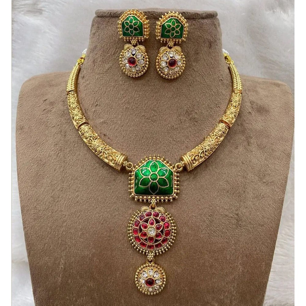Joyful Jewel Art Bloom Pota Stone Necklace Set With Flower Motifs