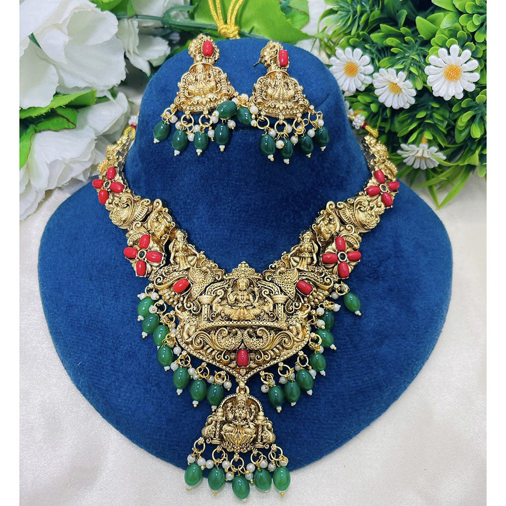 Joyful Jewel Art Regal Pota Stone And Pearl And Beads Intricate Necklace Set with Goddess Motifs