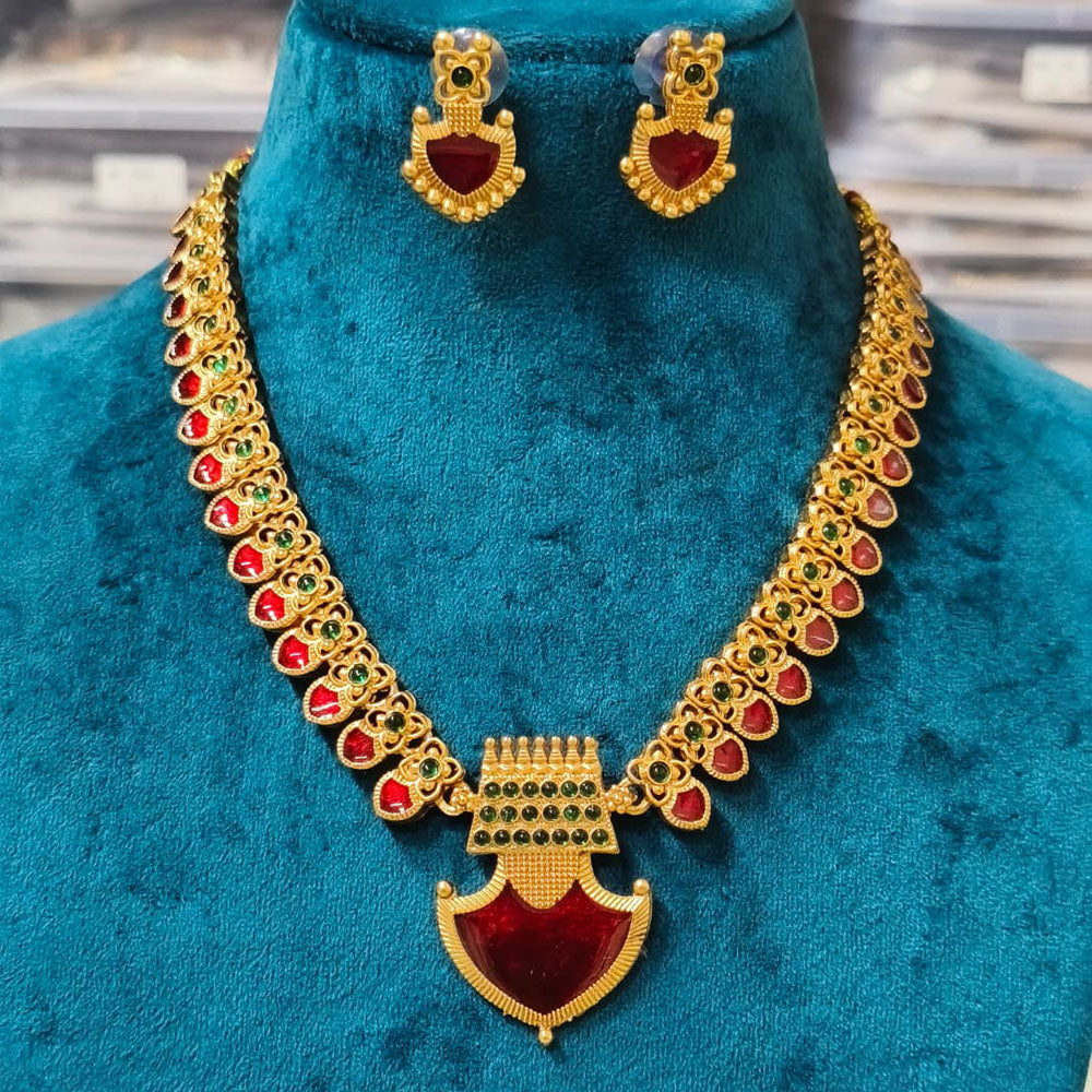 Joyful Jewel Art Traditional Matte Pota Stone And Meenakari Necklace Set