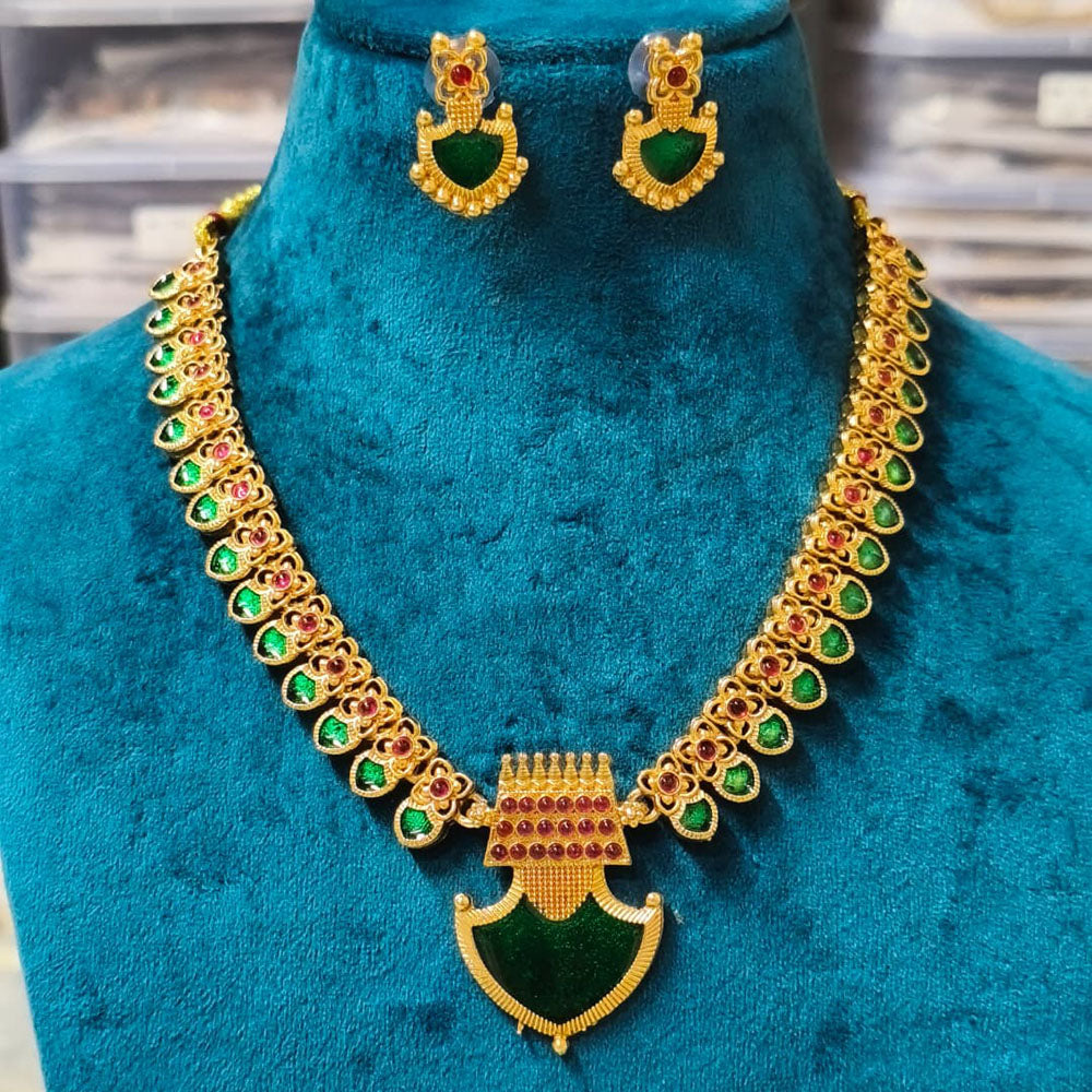 Joyful Jewel Art Traditional Matte Pota Stone And Meenakari Necklace Set