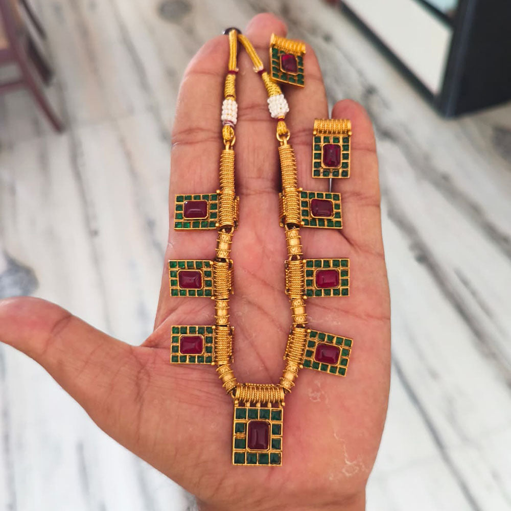 Joyful Jewel Art Traditional Matte Pota Stone Necklace Set