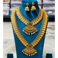 Joyful Jewel Art Matte Royal Look Pota Stone And Temple Double Necklace Set  