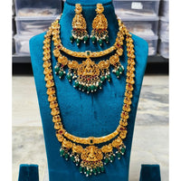 Joyful Jewel Art Matte Royal Look Pota Stone And Temple Double Necklace Set  