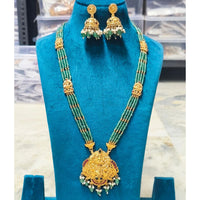 Joyful Jewel Art Heritage Style Matte Pota Stone Temple Long Necklace Set