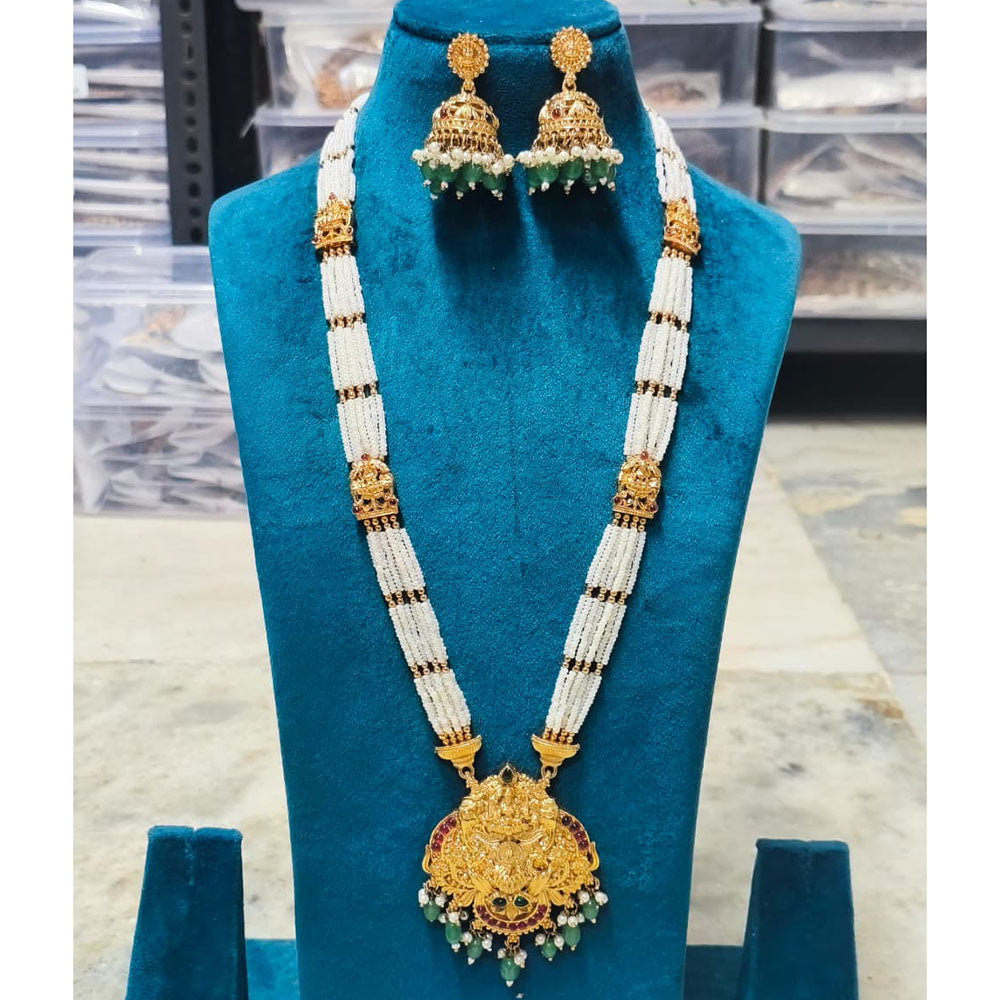 Joyful Jewel Art Heritage Style Matte Pota Stone Temple Long Necklace Set