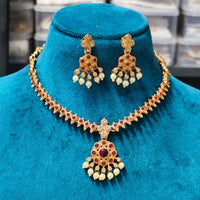 Joyful Jewel Art Traditional Matte Pota Stone And Pearl Necklace Set