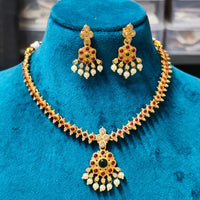 Joyful Jewel Art Traditional Matte Pota Stone And Pearl Necklace Set