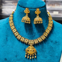 Joyful Jewel Art Traditional Matte Pota Stone And Pearl Temple Necklace Set